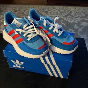 Adidas kids sports shoes blue and red